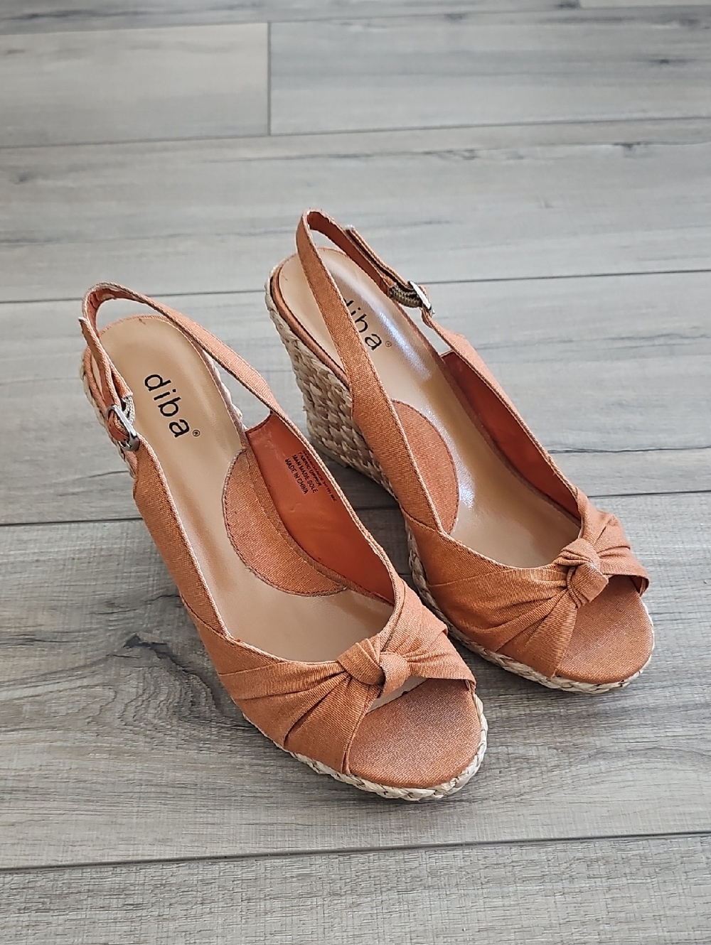 Diba Womens Dance With Me 9 Orange Canvas Espadrille Wedge Slingback Sandals Y2K